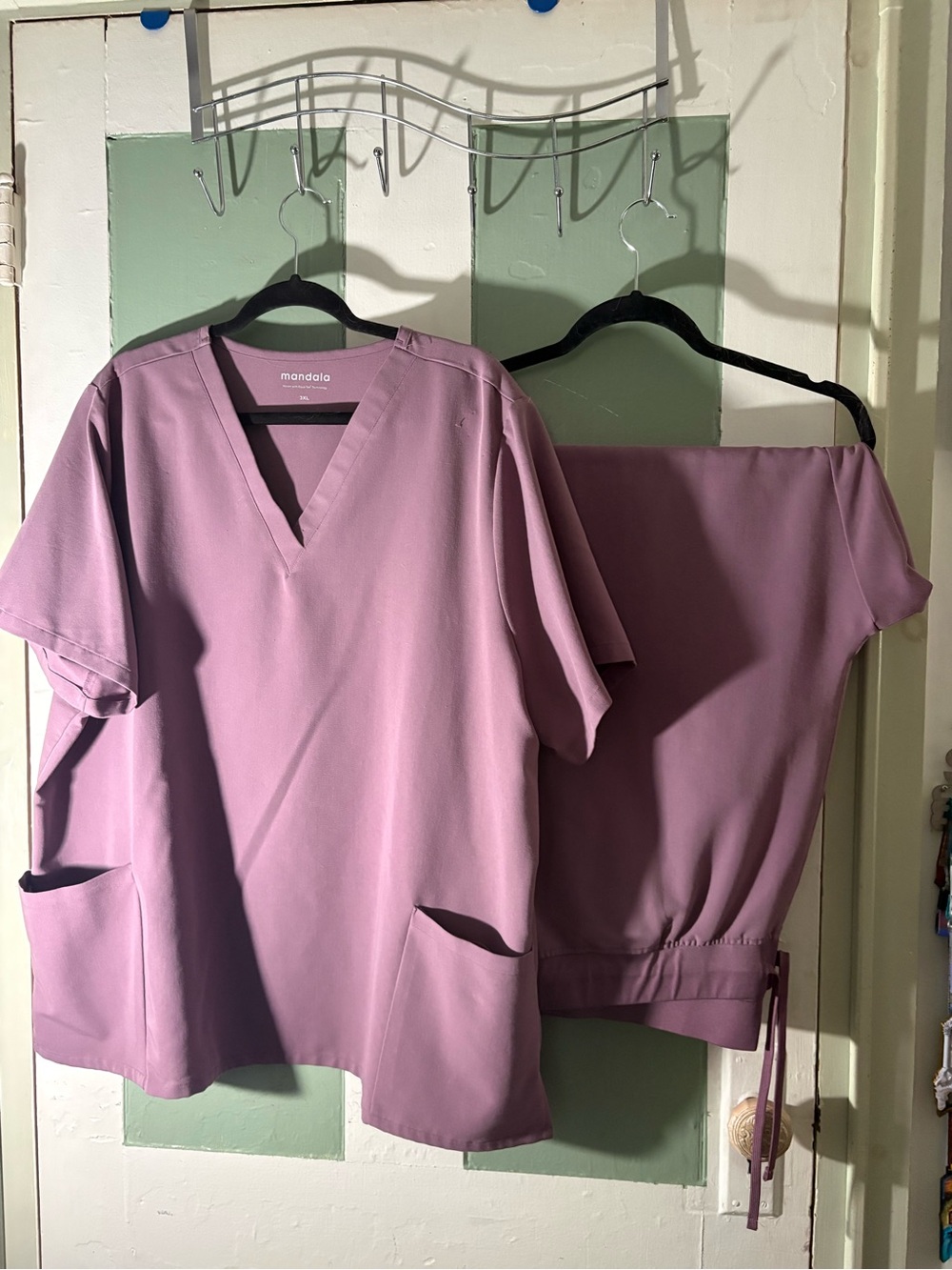 Mandala Light Purple V-Neck Scrub Top and Drawstring Pants Set